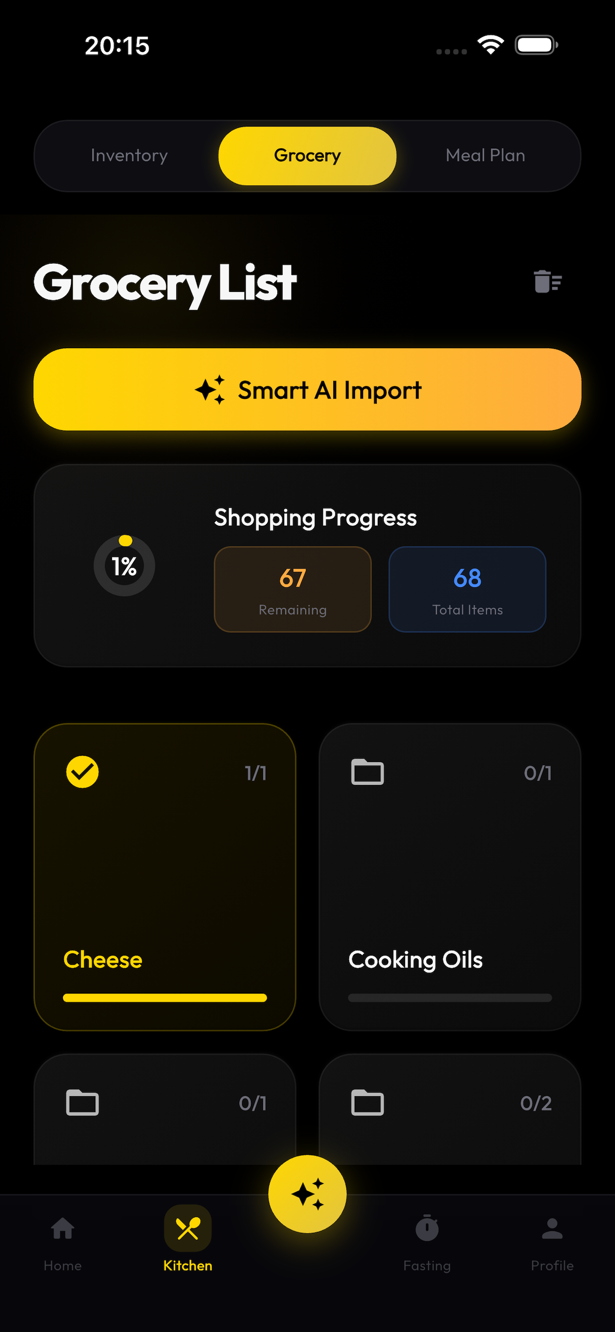 NoChefAI Beta Feature Screenshot - Grocery Intelligence showing Smart categorization