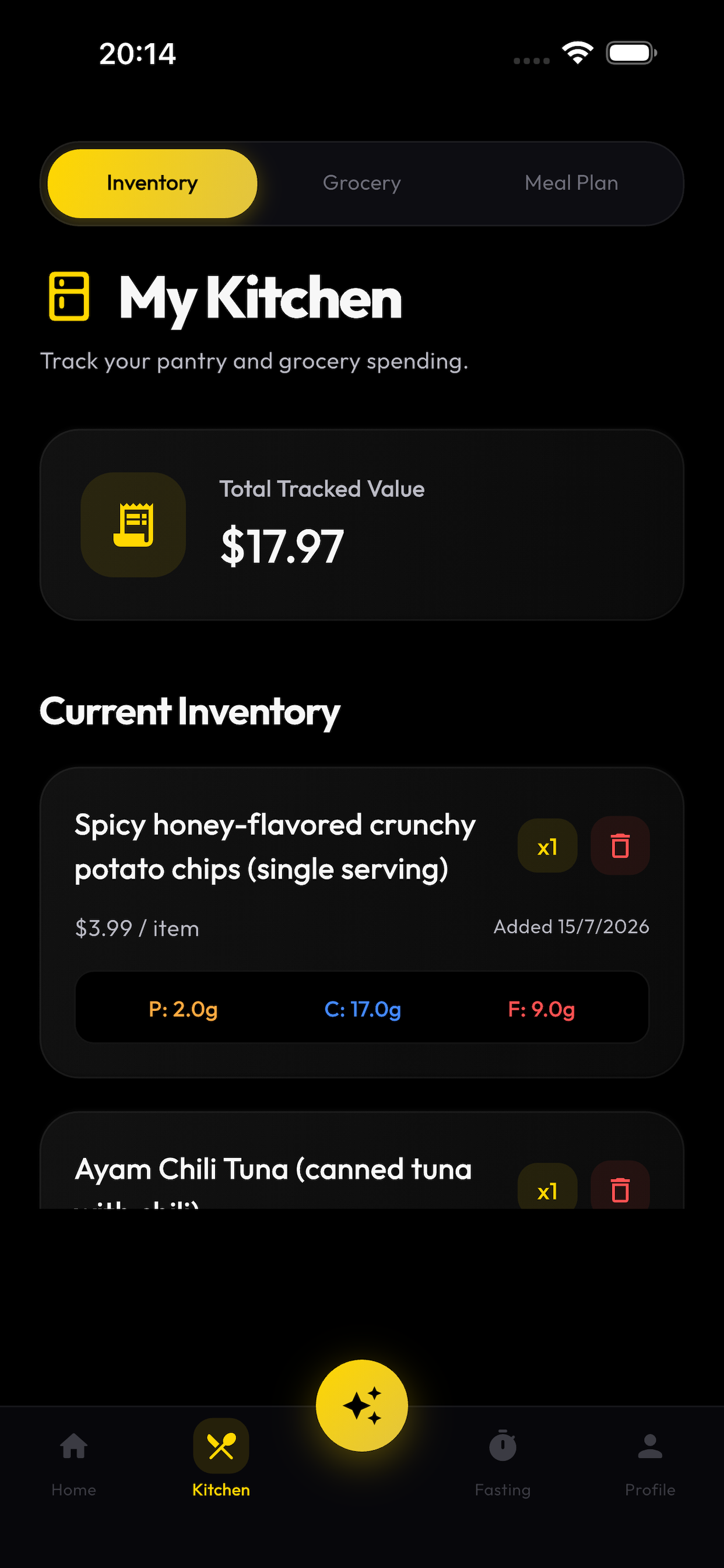 NoChefAI Beta Feature Screenshot - Smart Pantry Manager showing Full nutritional tracking